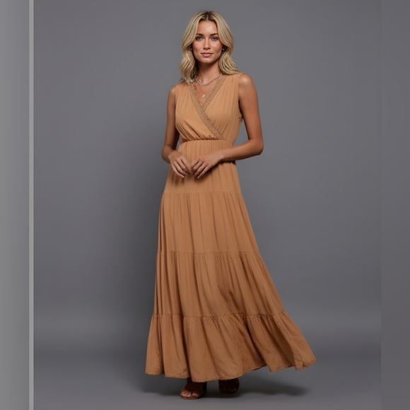 Boho Lace Trim Layered Hem Dress. - Picture 2 of 7